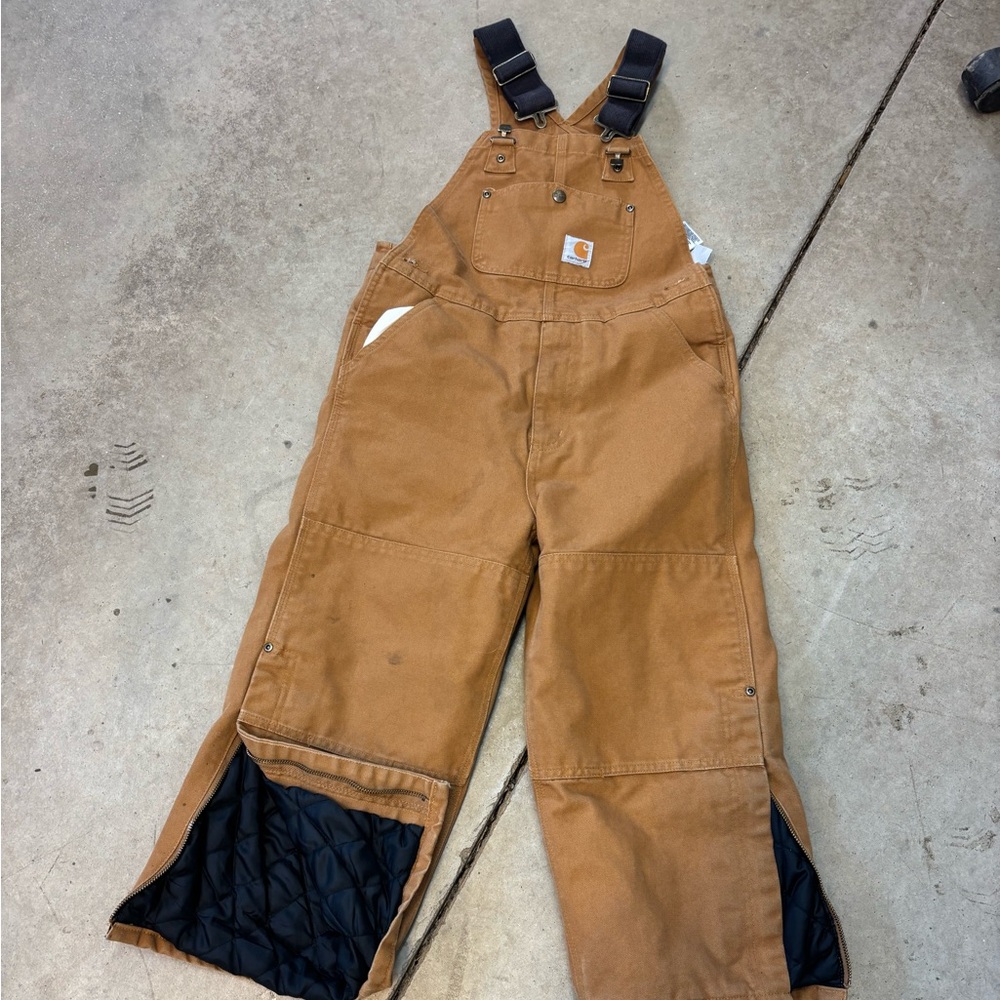 Carhartt Kids washed duck Overalls with Black Lining